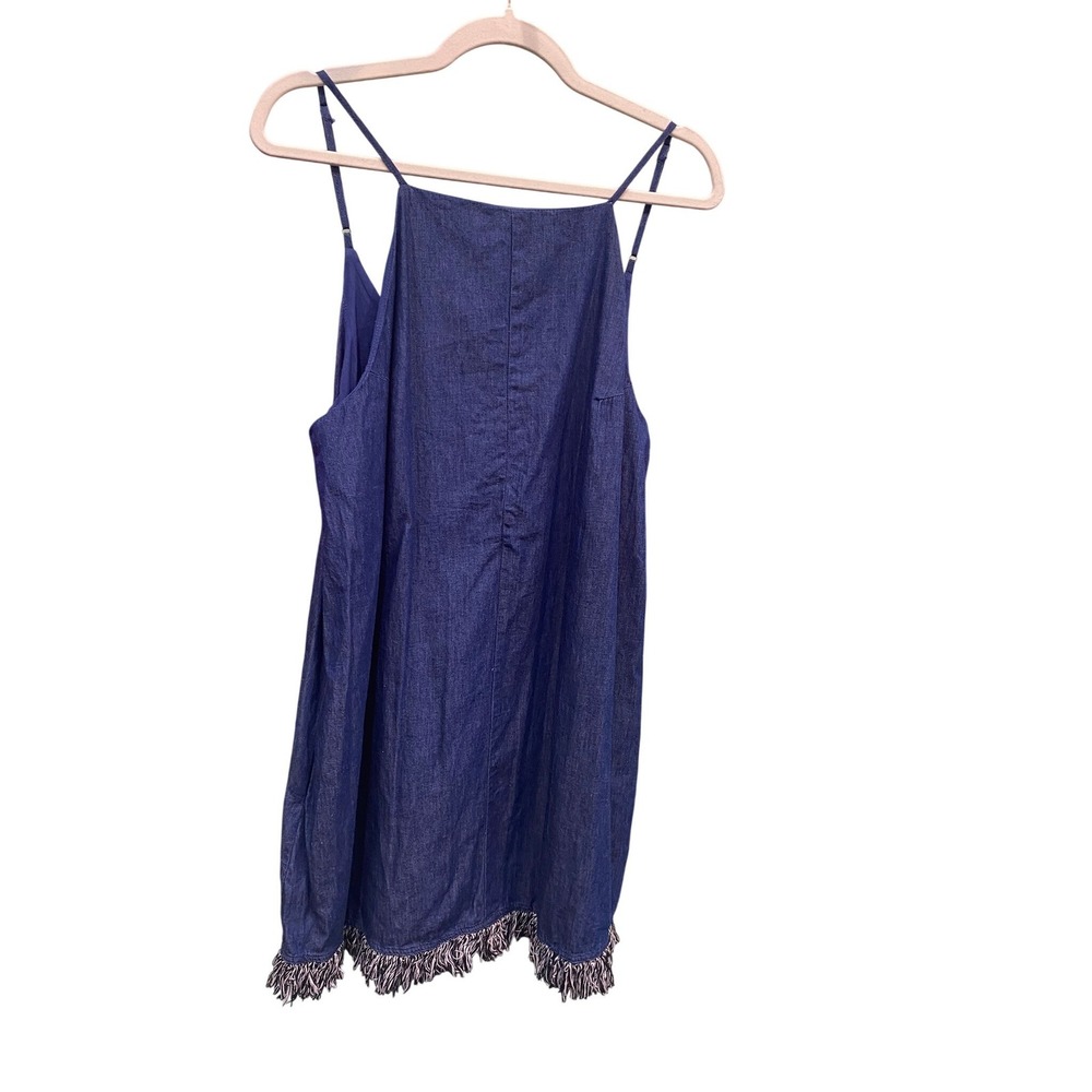 Lumiere Chambray Denim Fringe Hem Coastal Chic Boho Minimalist large Slip Dress